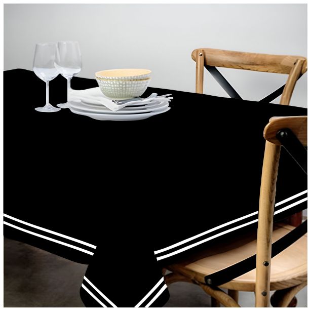 Double Embroidery Border Sateen Cotton Solid Table Cloth - Black