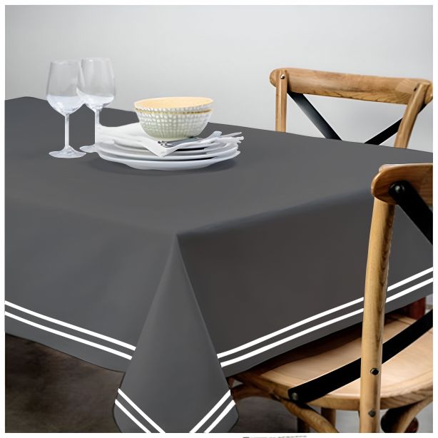 Double Embroidery Border Sateen Cotton Solid Table Cloth - Dark Grey
