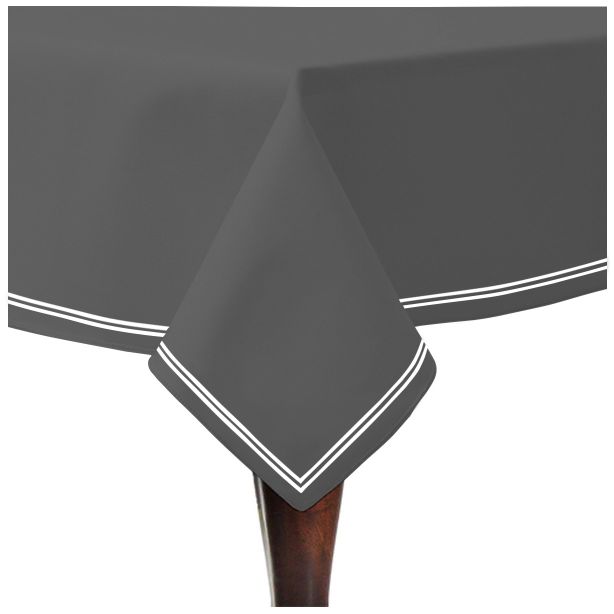 Double Embroidery Border Sateen Cotton Solid Table Cloth - Dark Grey