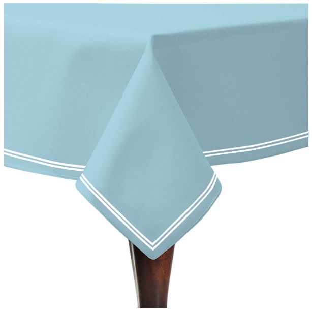 Double Embroidery Border Sateen Cotton Solid Table Cloth - Light Blue