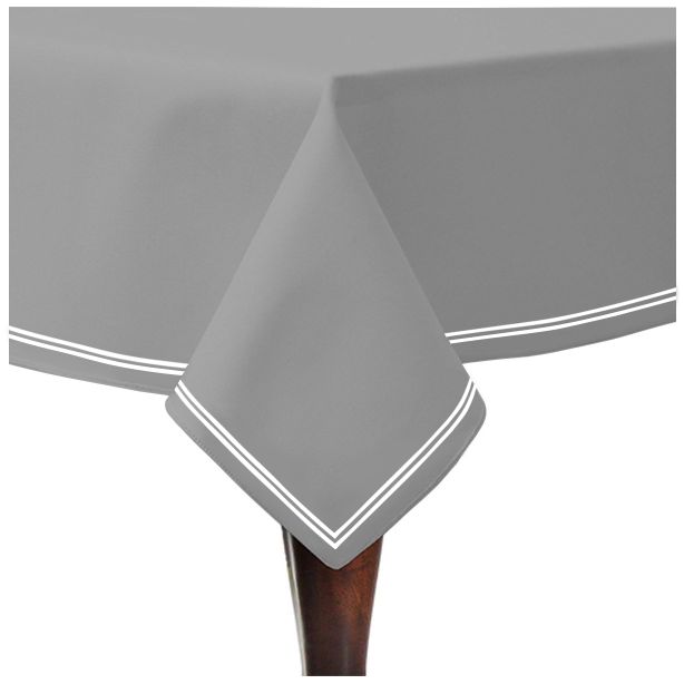 Double Embroidery Border Sateen Cotton Solid Table Cloth - Light Grey