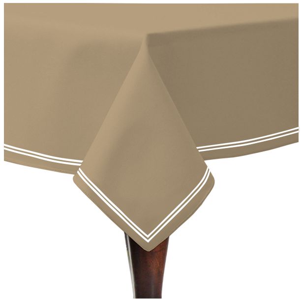 Double Embroidery Border Sateen Cotton Solid Table Cloth - Taupe