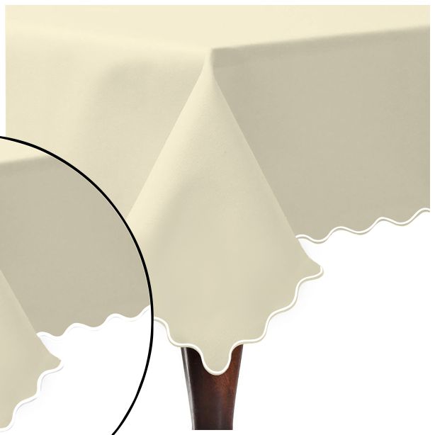 Scallop Embroidery Sateen Cotton Solid Table Cloth - Ivory