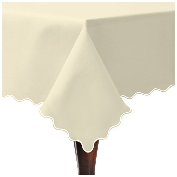 Scallop Embroidery Sateen Cotton Solid Table Cloth - Ivory