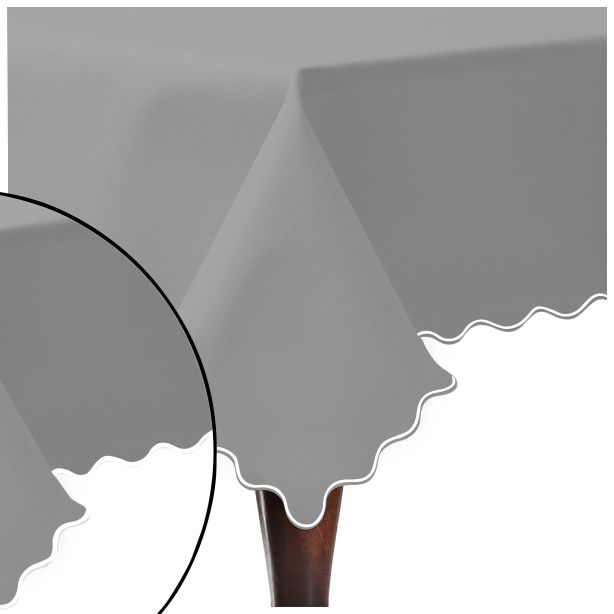 Scallop Embroidery Sateen Cotton Solid Table Cloth - Light Grey