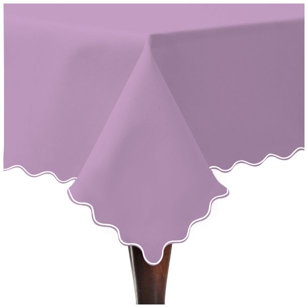 Scallop Embroidery Sateen Cotton Solid Table Cloth - Lilac