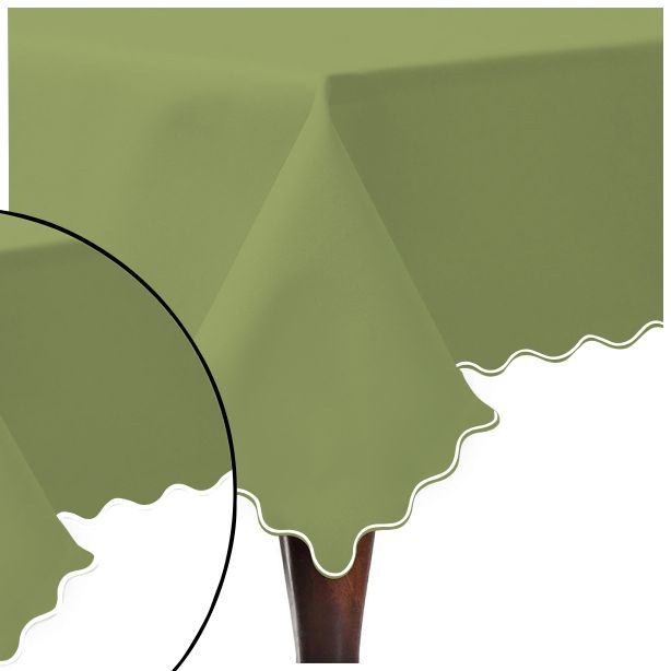 Scallop Embroidery Sateen Cotton Solid Table Cloth - Sage