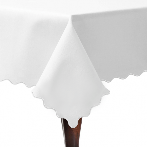 Scallop Embroidery Sateen Poly Cotton Solid Table Cloth
