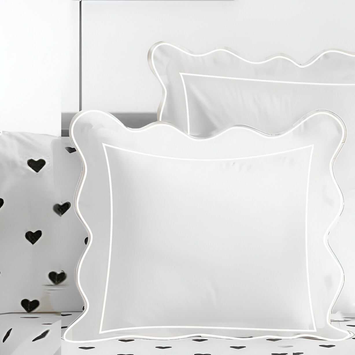 400TC Cotton Scallop Embroidery & Border Sateen Solid Euro Sham