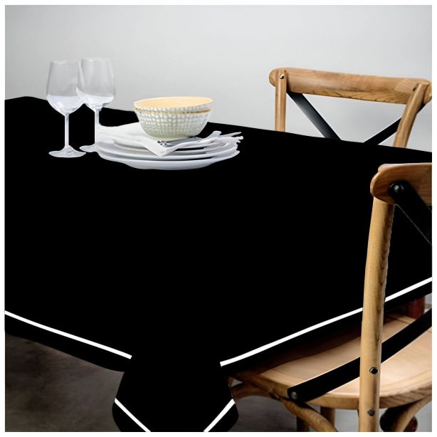 Single Embroidery Border Sateen Cotton Solid Table Cloth - Black