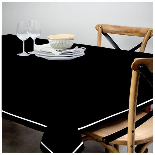 Single Embroidery Border Sateen Cotton Solid Table Cloth - Black