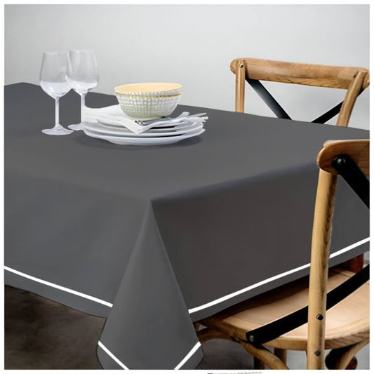 Single Embroidery Border Sateen Cotton Solid Table Cloth - Dark Grey