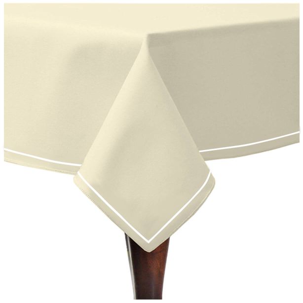 Single Embroidery Border Sateen Cotton Solid Table Cloth - Ivory
