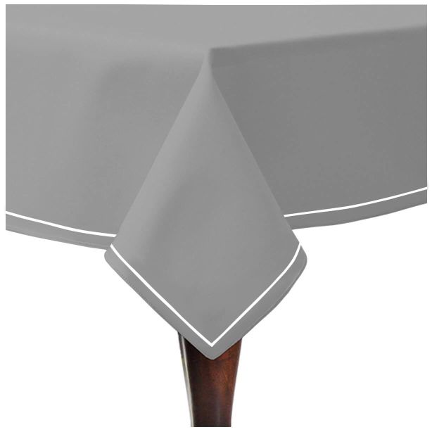 Single Embroidery Border Sateen Cotton Solid Table Cloth - Light Grey