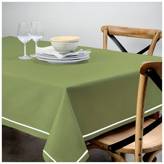 Single Embroidery Border Sateen Cotton Solid Table Cloth - Sage