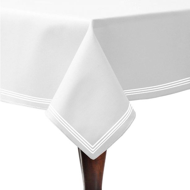 Triple Embroidery Border Sateen Poly Cotton Solid Table Cloth