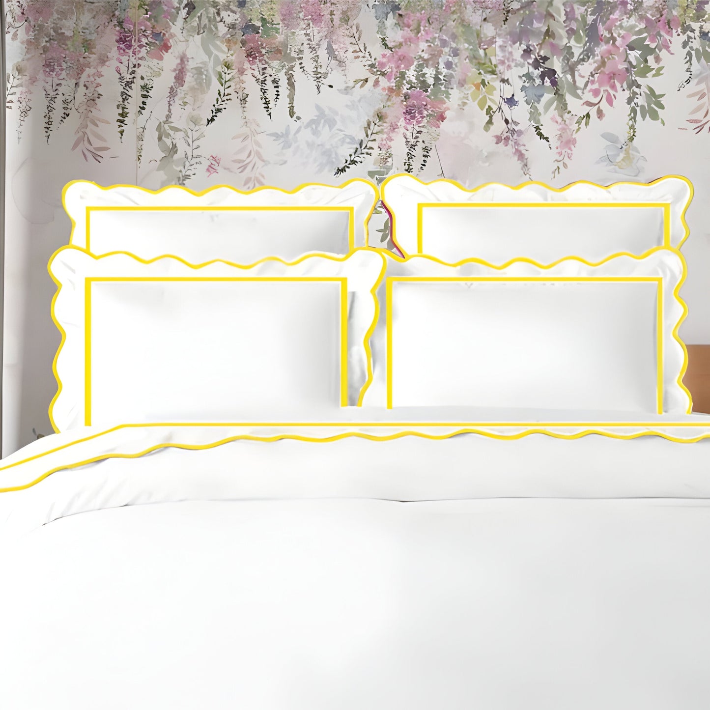 400TC Cotton Scallop Embroidery & Border Sateen Solid Duvet Cover Set