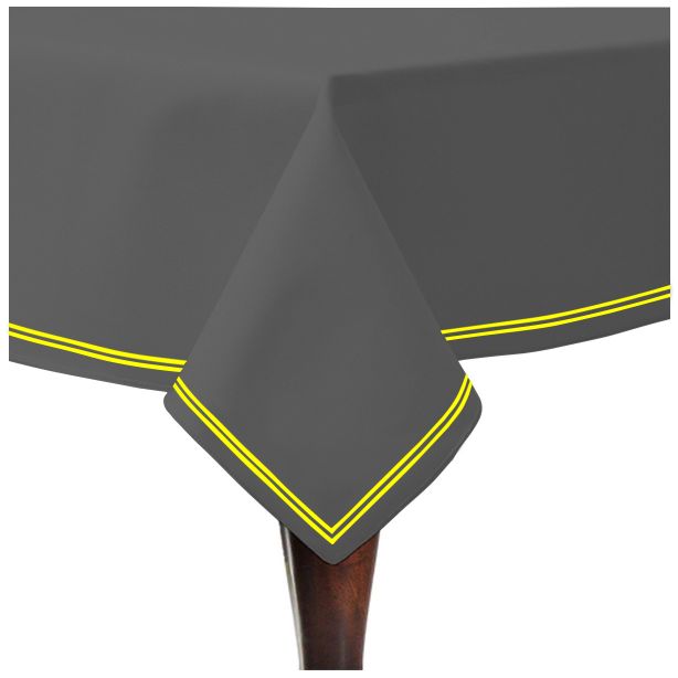 Double Embroidery Border Sateen Cotton Solid Table Cloth - Dark Grey
