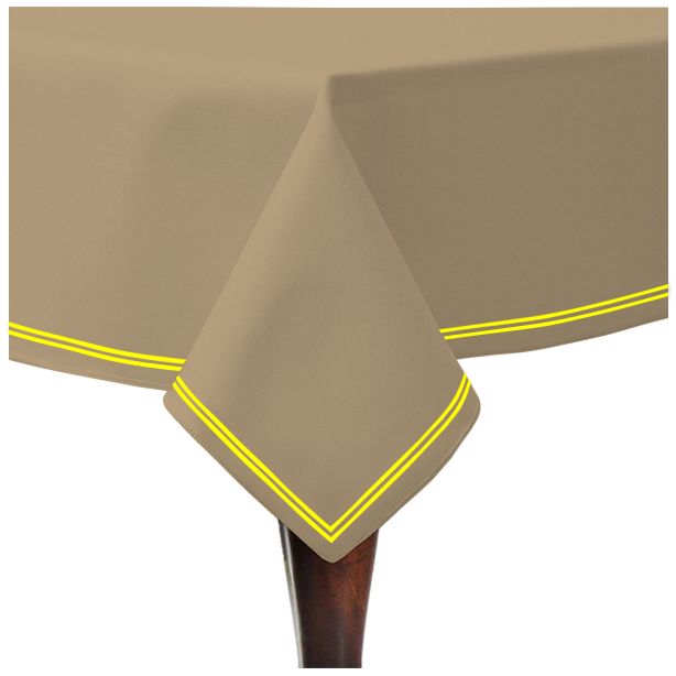 Double Embroidery Border Sateen Cotton Solid Table Cloth - Taupe