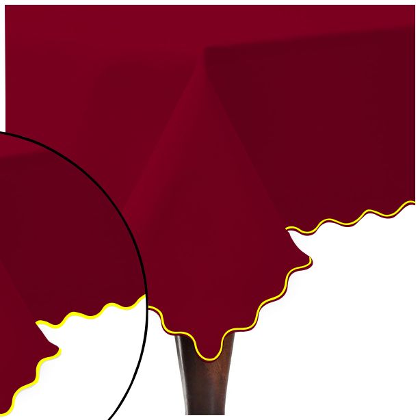 Scallop Embroidery Sateen Cotton Solid Table Cloth - Burgundy