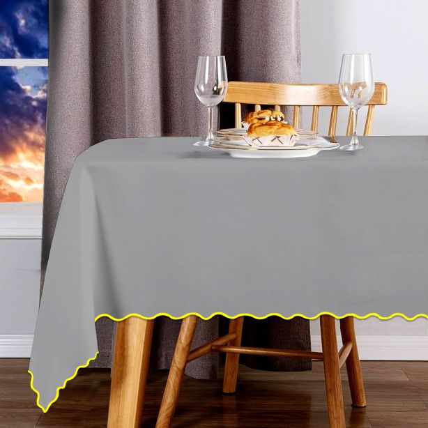 Scallop Embroidery Sateen Cotton Solid Table Cloth - Light Grey