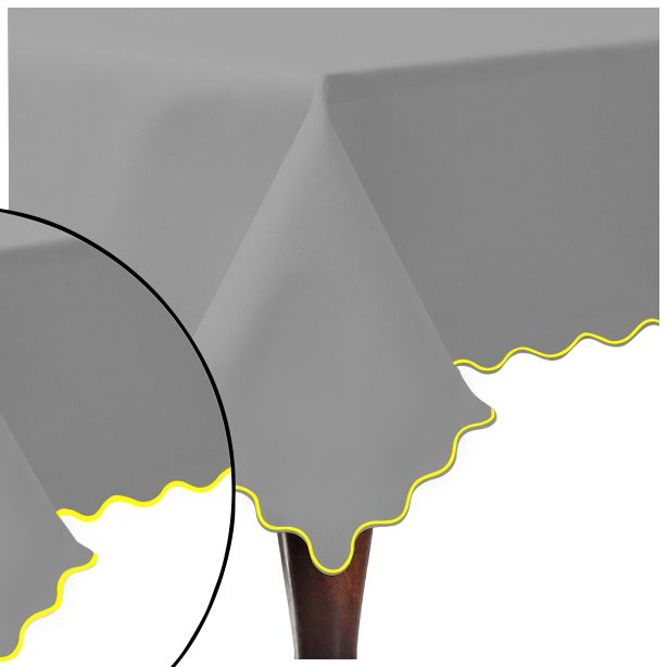 Scallop Embroidery Sateen Cotton Solid Table Cloth - Light Grey