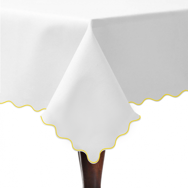 Scallop Embroidery Sateen Poly Cotton Solid Table Cloth