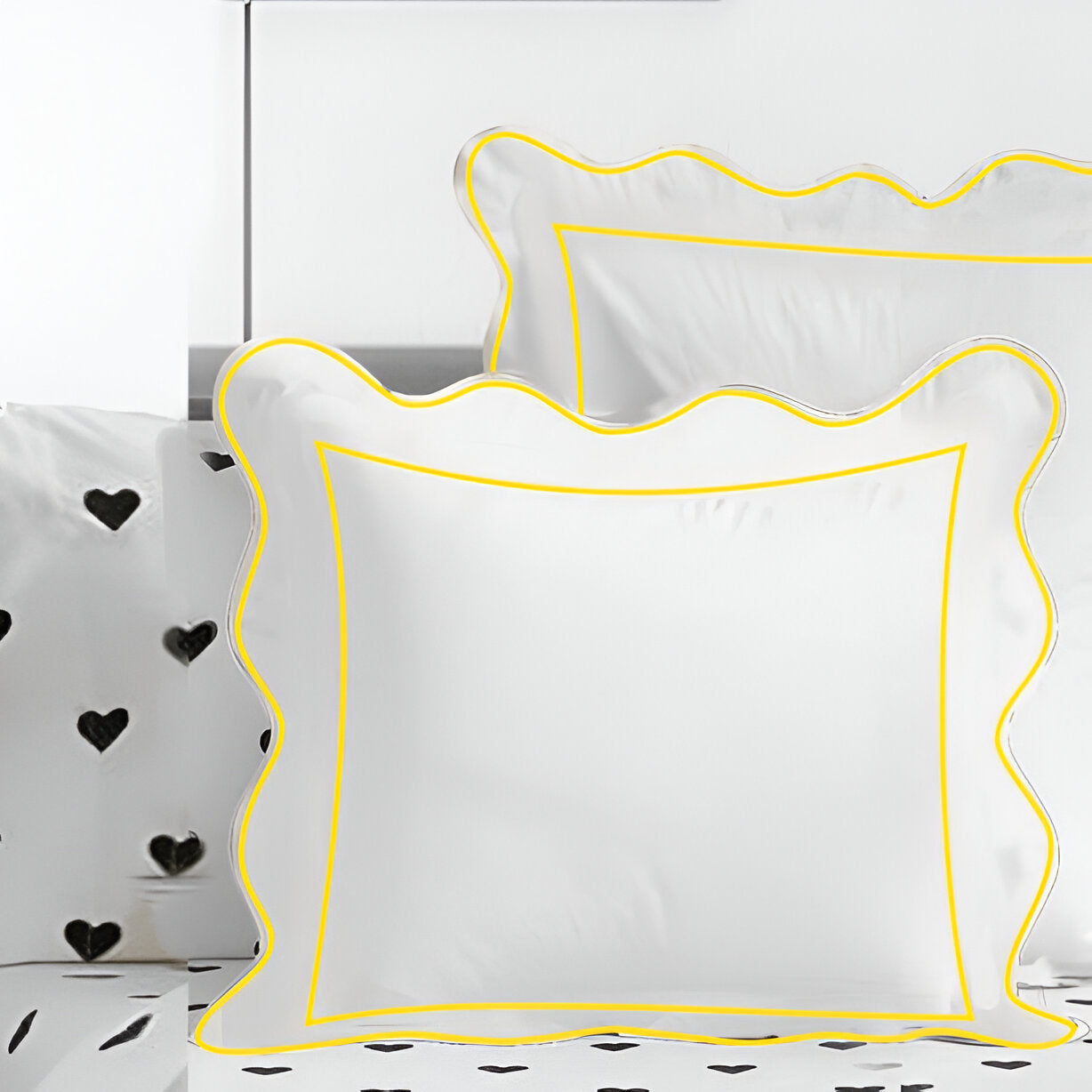 400TC Cotton Scallop Embroidery & Border Sateen Solid Euro Sham