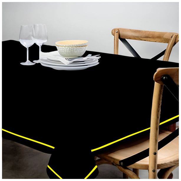 Single Embroidery Border Sateen Cotton Solid Table Cloth - Black