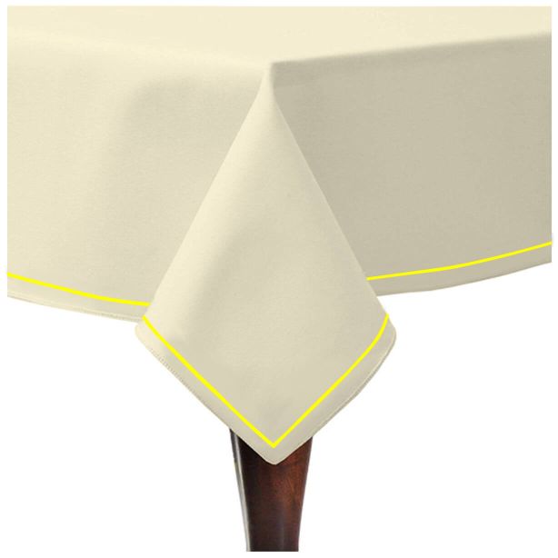 Single Embroidery Border Sateen Cotton Solid Table Cloth - Ivory