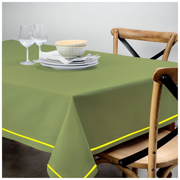 Single Embroidery Border Sateen Cotton Solid Table Cloth - Sage