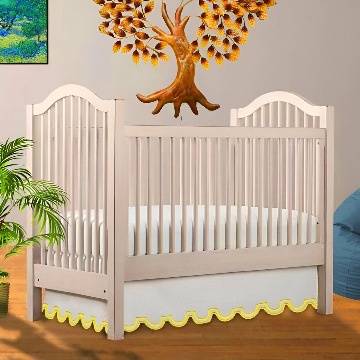 U Shape Scallop Embroidery Cotton Tailored Crib Skirt