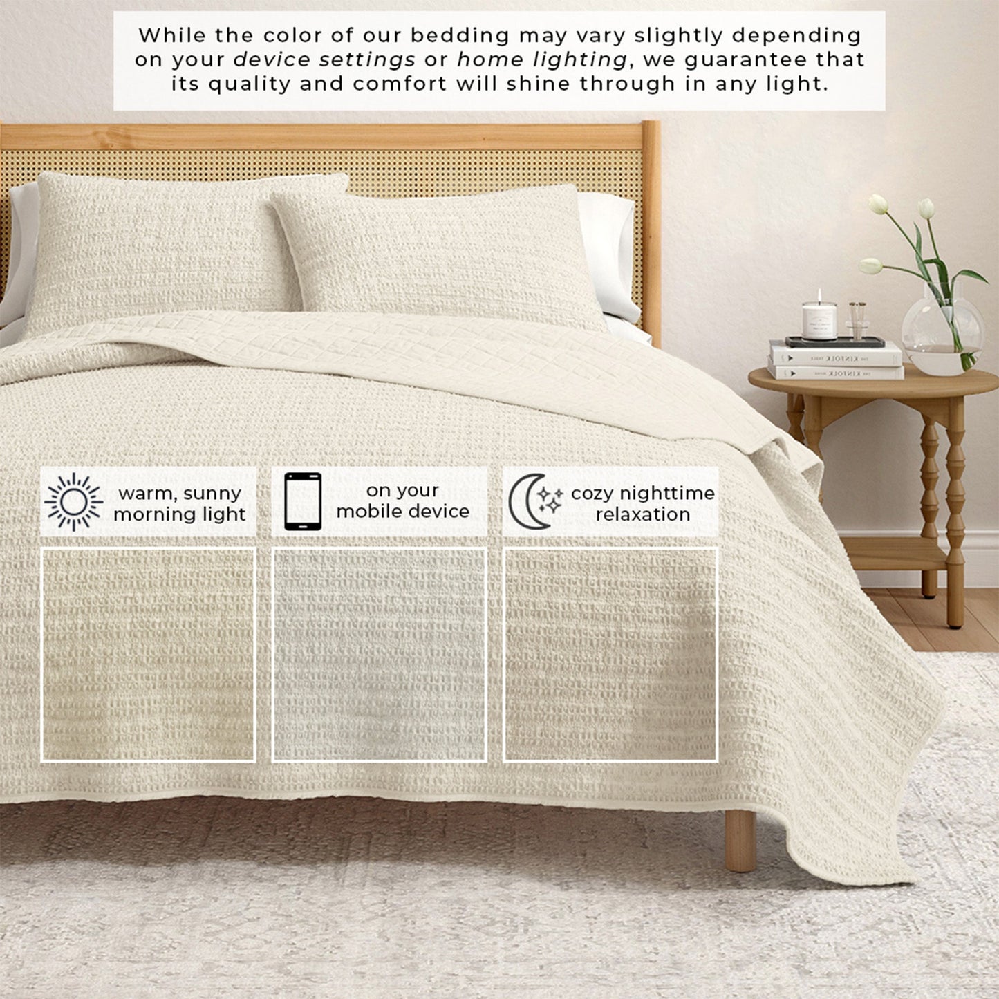 100% Cotton Honeycomb Waffle Garment Washed Quilt Set - Genevieve Collection